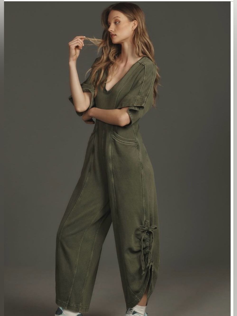 Anthropologie Women's Olive Green V-Neck Utility Jumpsuit NWT Size S